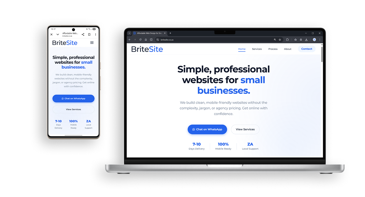BriteSite website example on a laptop